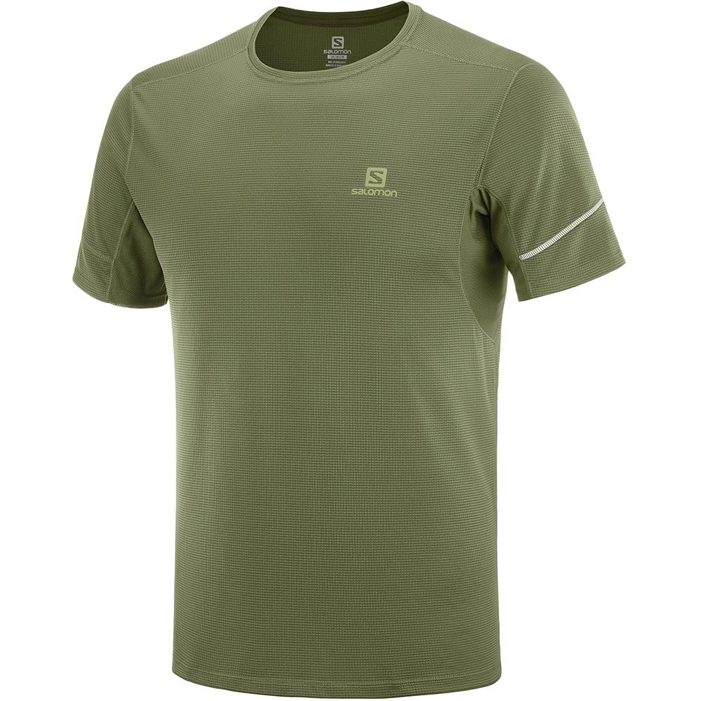 Camisetas Salomon Hombre Verde Oliva - Salomon Argentina AGILE SS M,054678-FNB